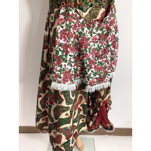 Handmade Christmas Dress Maxi Length Attached Apron Mrs. Claus Large - Picture 7 of 9